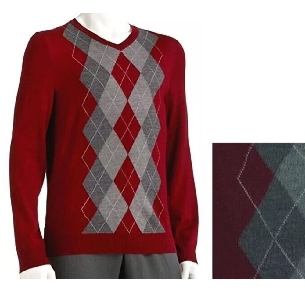 Men's Sweater Apt 9 Argyle Merino Wool size S NEW